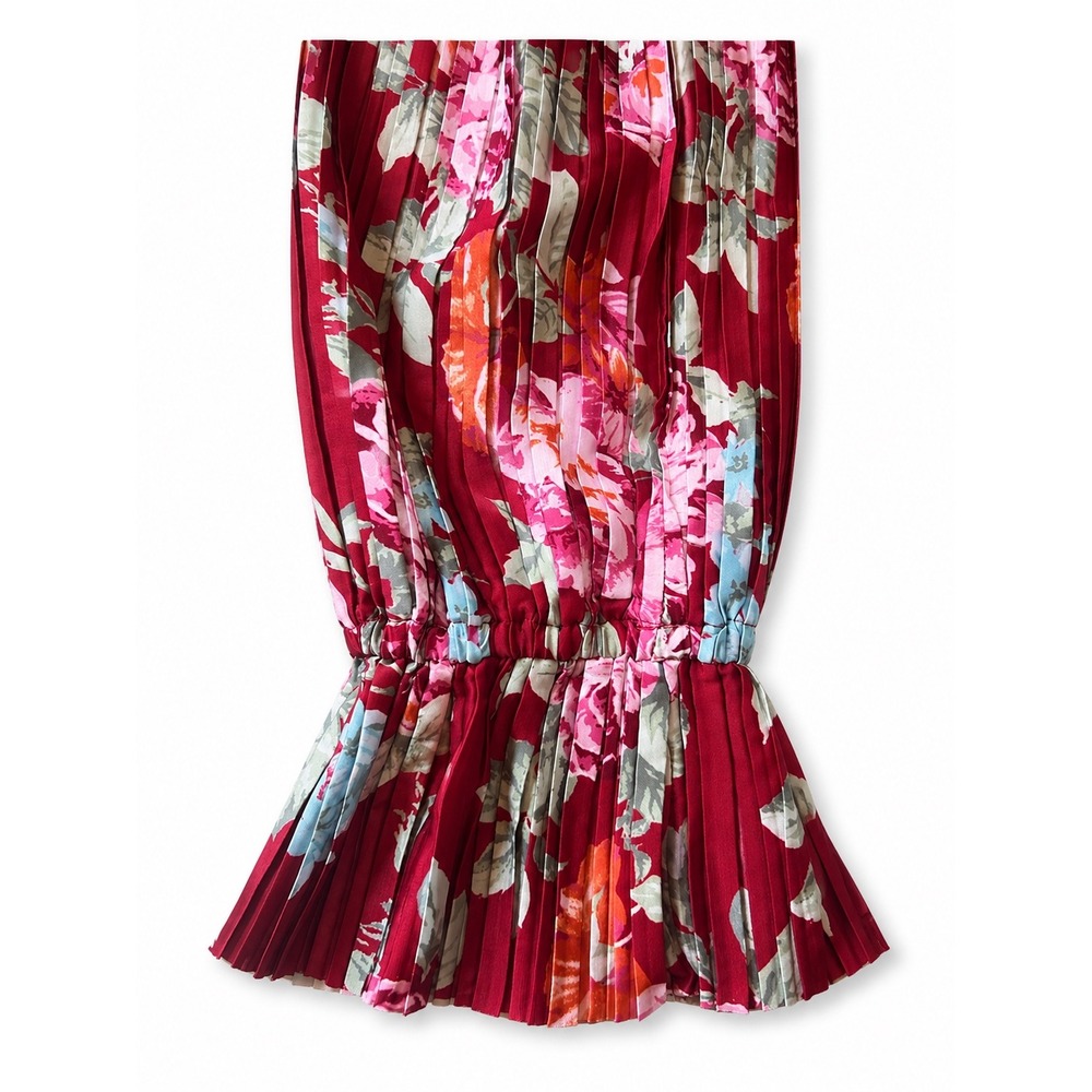 WAYF One Shoulder Pleated Floral Blouse Burgundy Scattered Roses Size L NEW - Picture 4 of 6